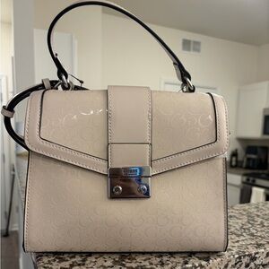 Guess Light Beige Satchel with Silver Accents